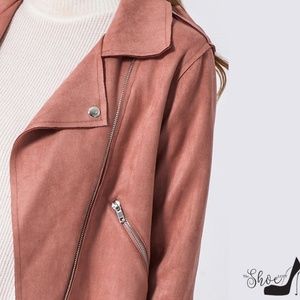 HYFVE Jackets & Coats - Scuba Suede Moto Jacket in Mauve Pink HYFVE Jackets & Coats - Scuba Suede Moto Jacket in Mauve Pink